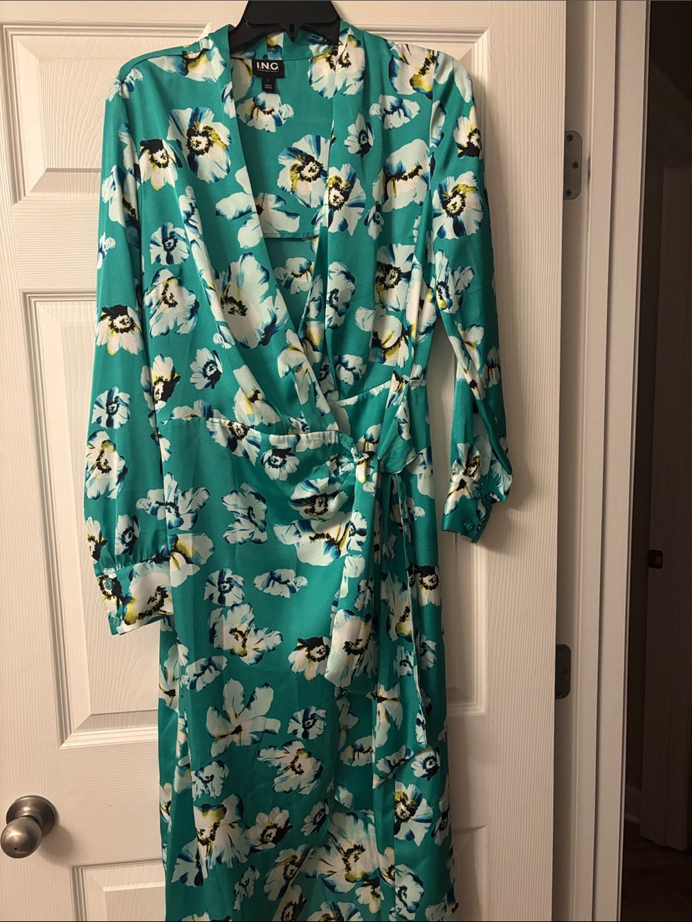 INC International Concepts Teal Floral Wrap Dress